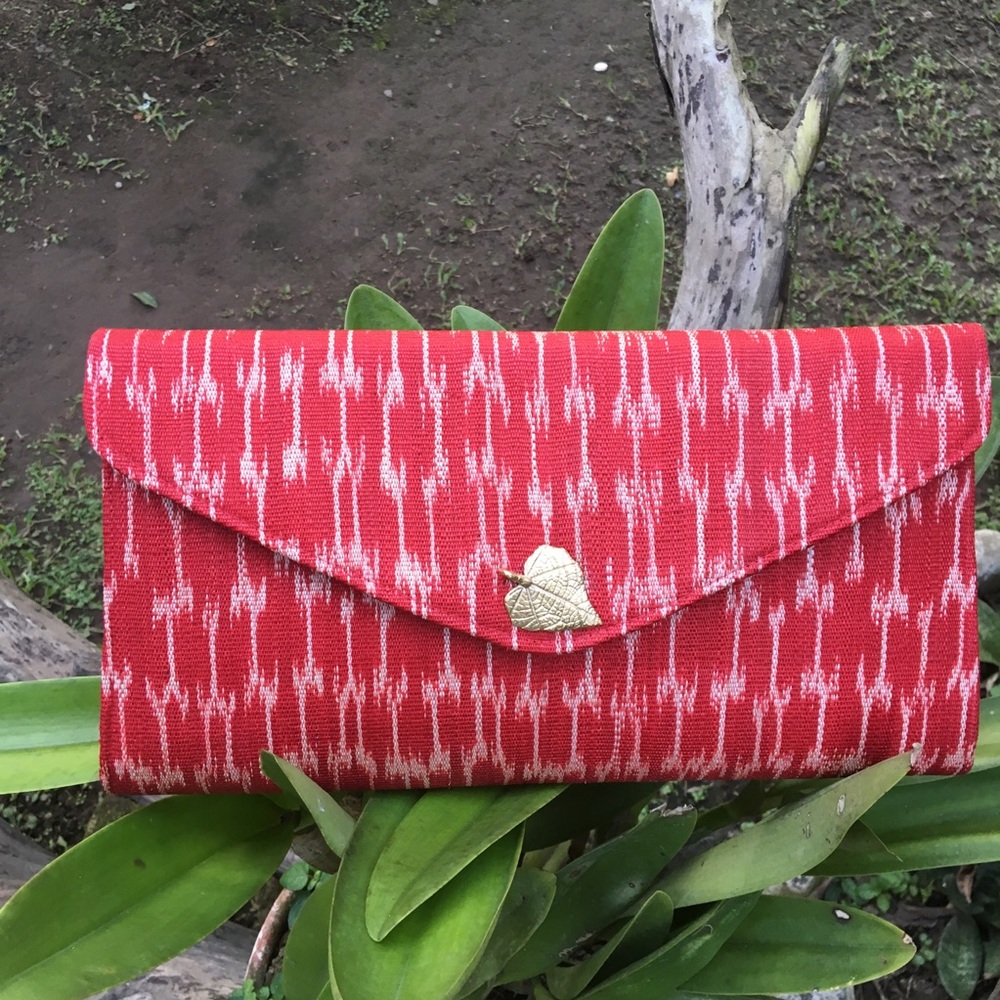 Red Abaca T’nalak Ikat Fabric Envelope Clutch